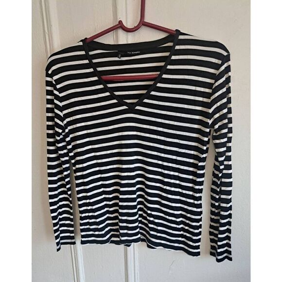 The kooples womens small black &white stripe Vneck 100% viscose knit stretch - Picture 1 of 8